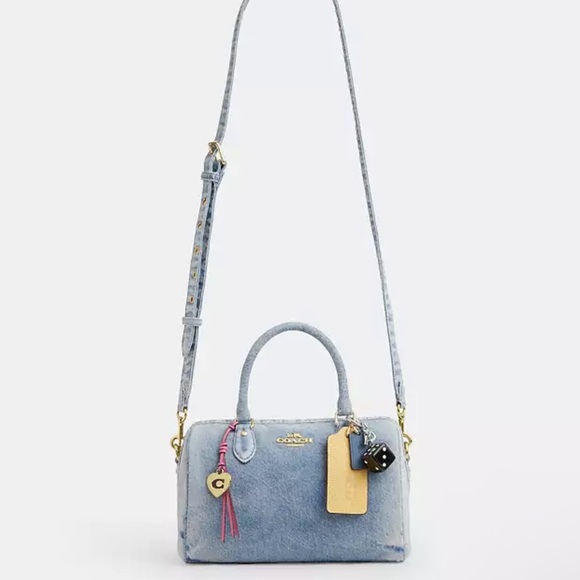 NWT Coach Rowan Satchel Bag In Loved Denim With Charms - Picture 13 of 13